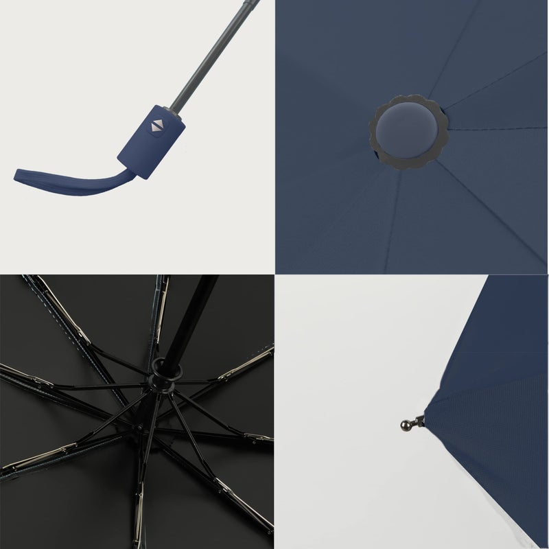 BAODINI Small Travel Umbrella for Rain Protection Sun-Folding UV Umbrella Windproof Compact (navy blue), 42 Inch Arc Canopy - Image 4